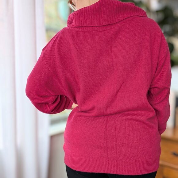 Express Tricot - 90s Angora wool berry magenta cowl neck tunic sweater - Large - Picture 3 of 5